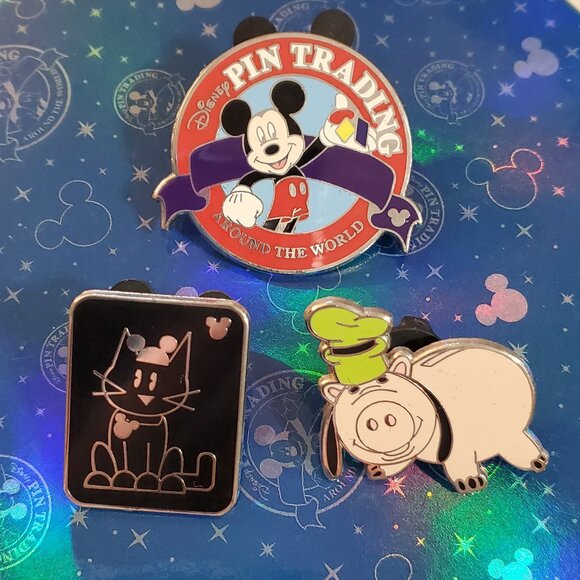 3 Disney Pins Mickey Mouse Pin Trading , Cat & Hamm Pig - Picture 1 of 10